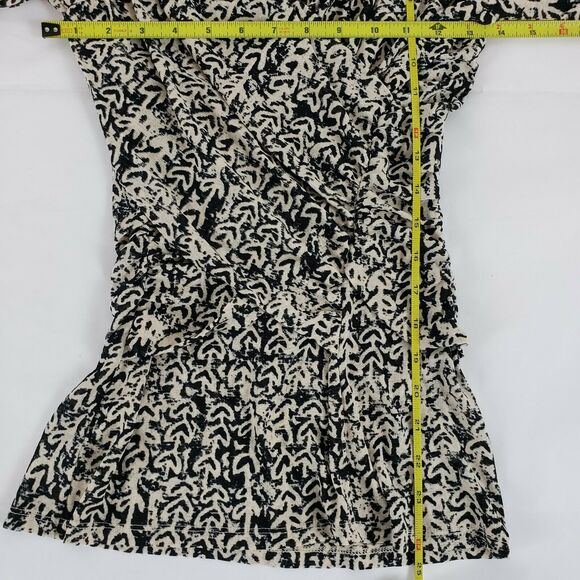 Meadow Rue Anthropologie SIZE S Faux Wrap 3/4 Sleeve Blouse Top Ruched Side Blac - Picture 8 of 11